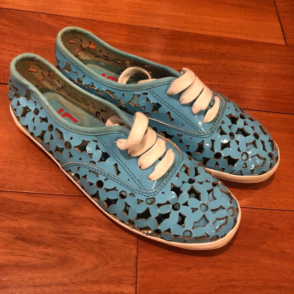 Jeffrey Campbell Aqua Blue Floral Cutout Sneakers